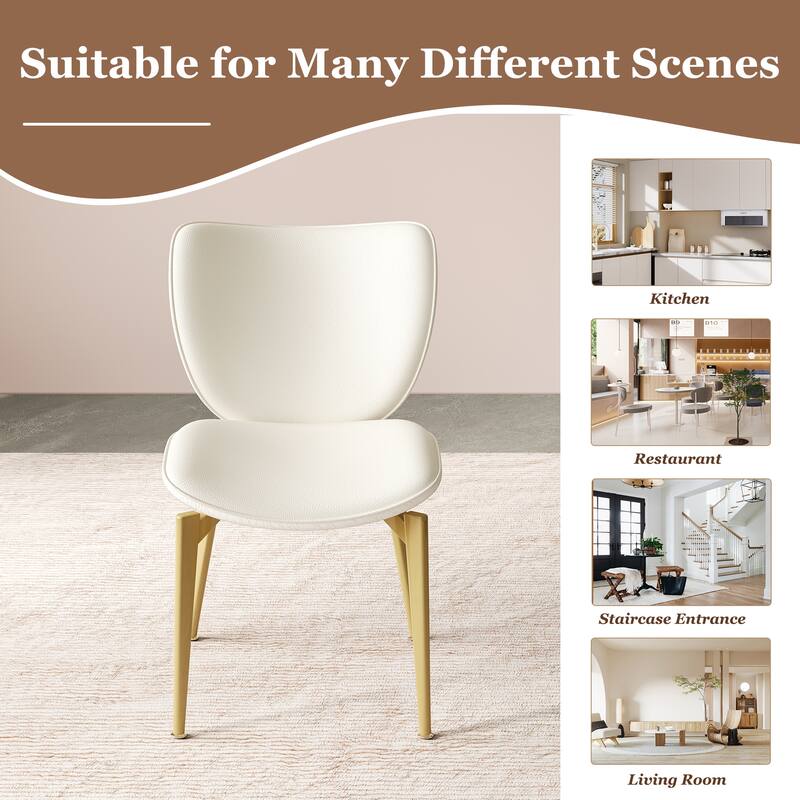 Set of 2 dining chairs, featuring high-quality PU leather seats, with gold-plated painted carbon steel legs