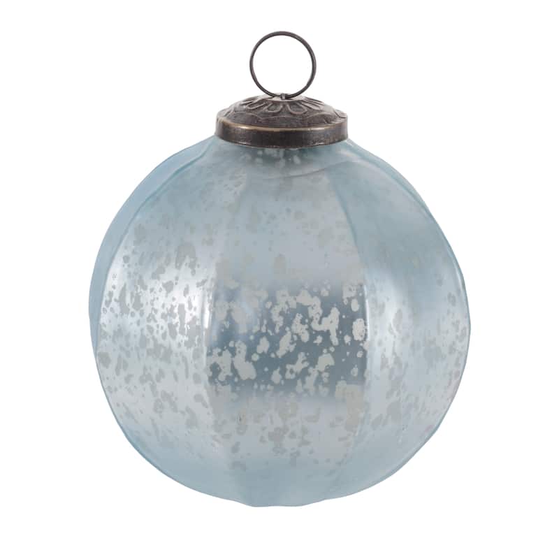 Blue Glass Mercury Geometric Ornaments with Brass Cap Set of 6 Decor - 3.75” x 3.75” x 4” (L x W x H)