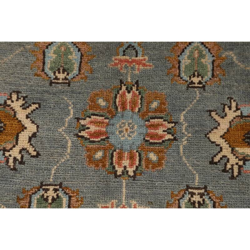 Gray Floral Oushak Accent Rug Handmade Wool Carpet - 3'4" x 4'9"