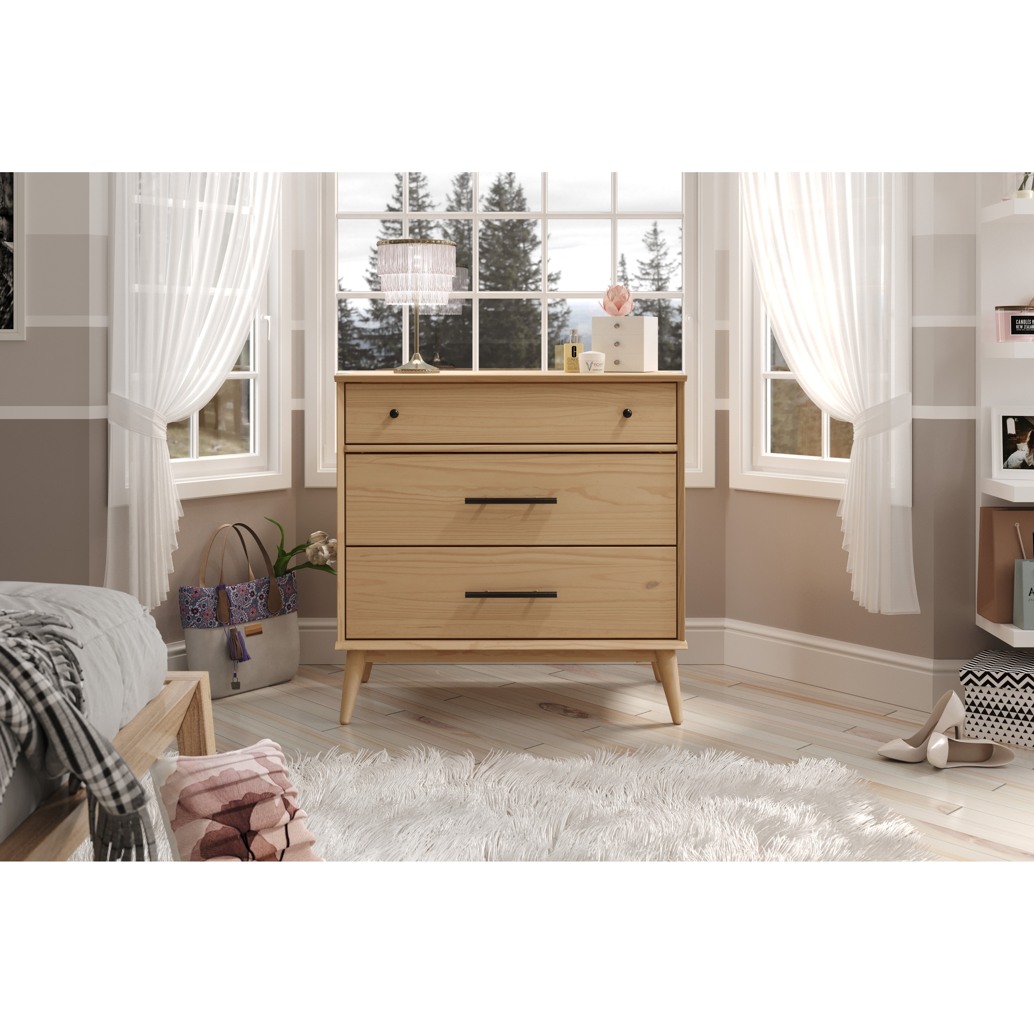 Mid Century Three Drawer Dresser - Scandinavian Oak Finish