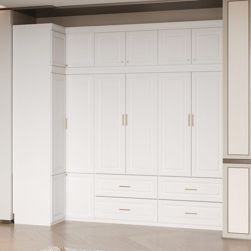 93.9"H/74.2"H Armoires Wardrobe Closet Cabinet Hanging Drawers Storage