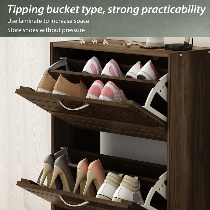 Shoe Cabinet Narrow Shoe Cabinet with 3 Flip Door Space Saving 3 Color