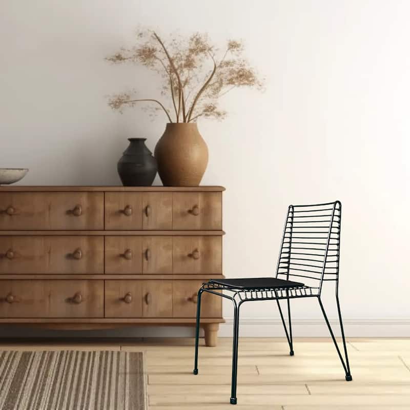 Contemporary Metal Slat Chair With Seat Pad Set of 2 - Black
