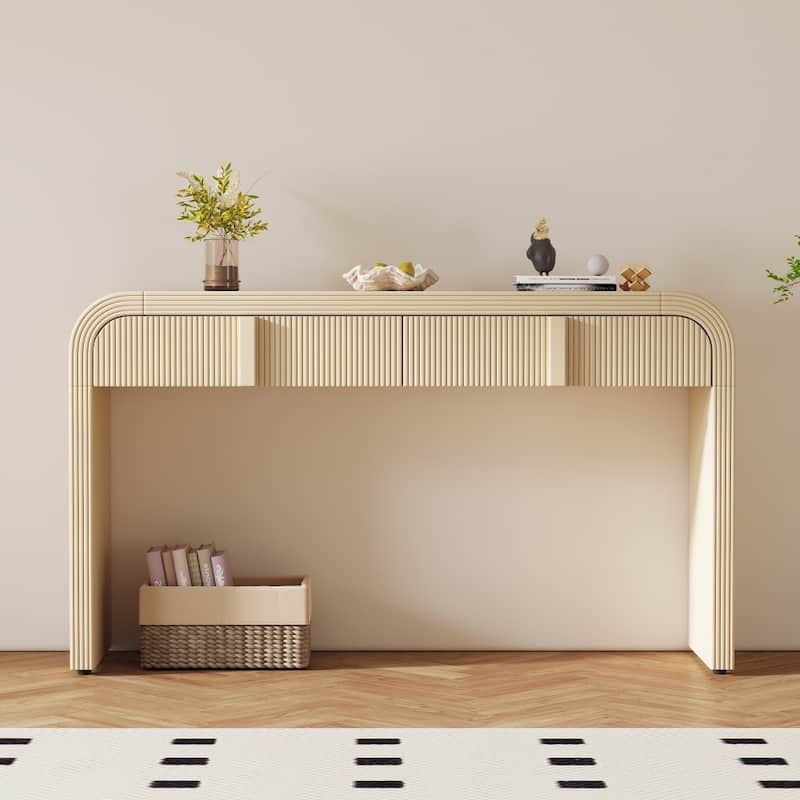 Modern Console Table with 2 Storage Drawers for Hallway Living Room and Entryway - beige
