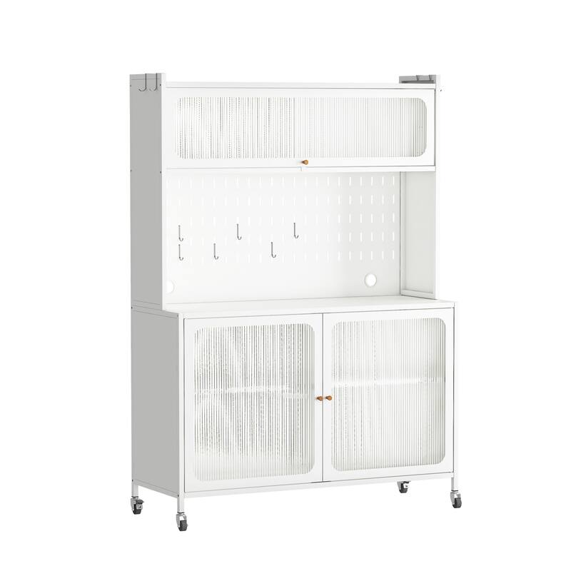 Kitchen Pantry Cabinet, Tall Storage Cabinet with Glass Doors & Adjustable Shelves, Cabinet Cupboard for Kitchen, Living Room
