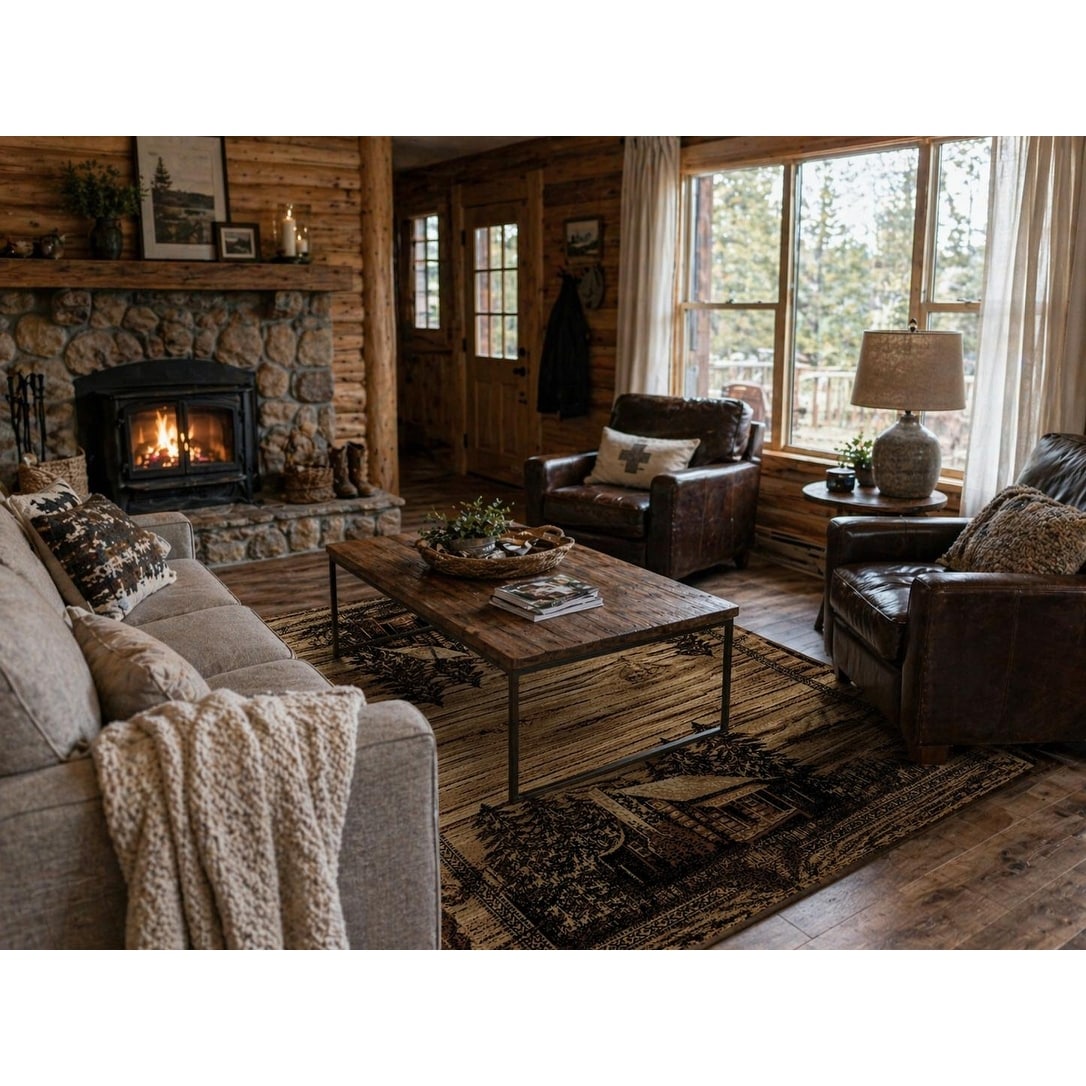 American Destination Rocky Bottom Brown Rustic Lodge Area Rug