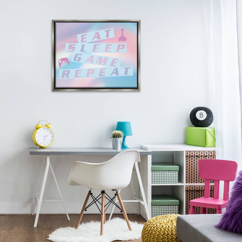 Stupell Pastel Eat Sleep Game Framed Floater Canvas Wall Art Design By Yass Naffas Designs