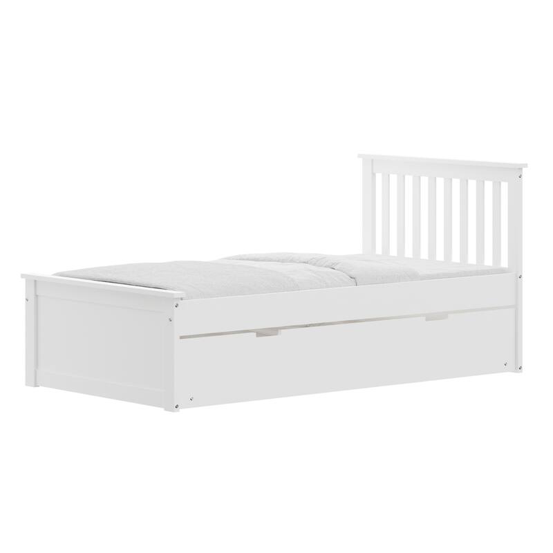 Twin Size Solid Wood Trundle Bed Frame with Pull-Out Toddler Bed and Heavy Duty Kids Bed