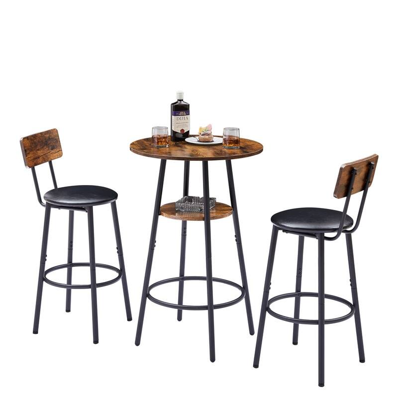 Round Bar Stool Set with Storage Shelf and Backrest - 35.43" Counter Height Stools