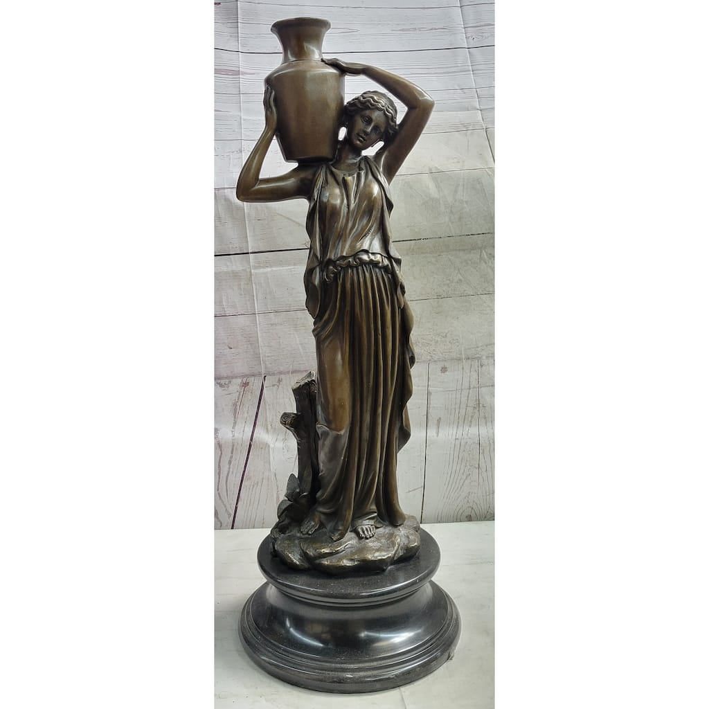 Female Water Bearer Greek Roman Woman Carrying Jug Bronze Sculpture Statue Decor