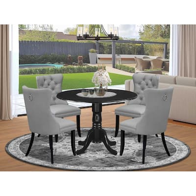 Modern 5 Piece Dining Set - Round Table with Dropleaf & 4 Chairs - Black & Gray