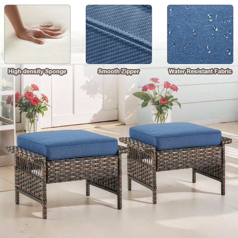 Gymojoy 5PCS Patio Rattan Wicker Chair with Coffee Table, Ottoman - Brown