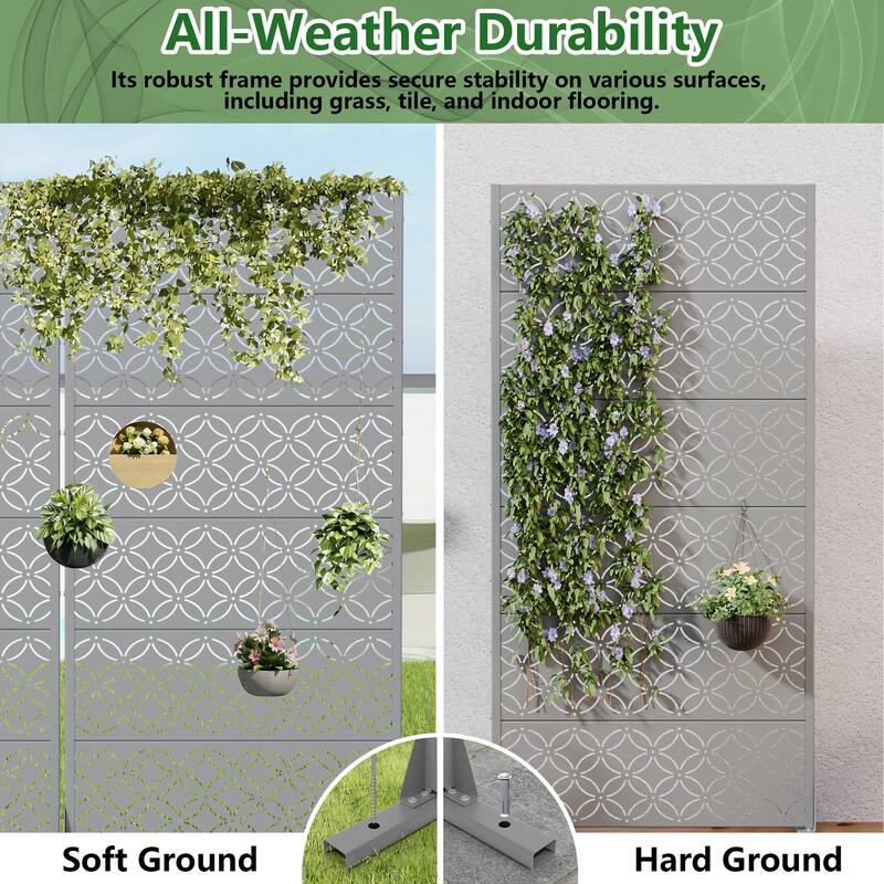 Privacy Metal Screen Fence Panel Horizontal Stripe Pattern Set of 2