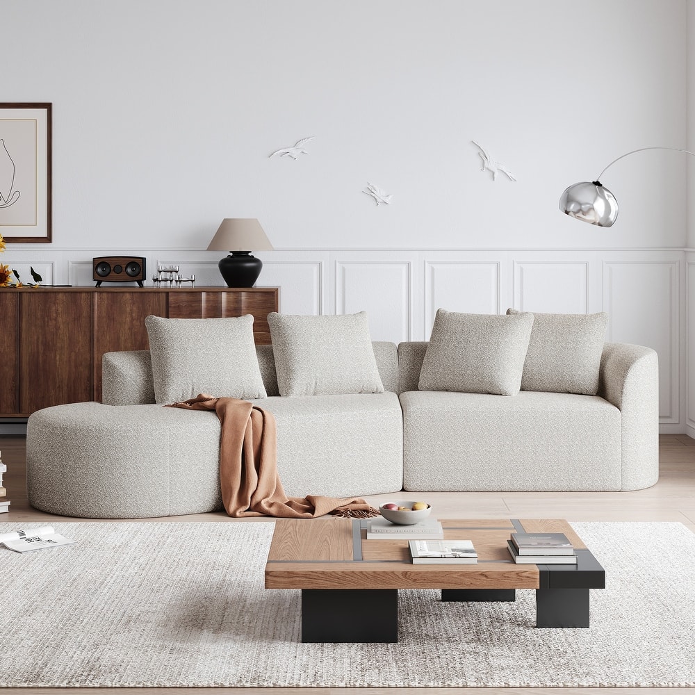 Upholstered Oversized Sectional Sofa, 112-Inch Chenille 4-Seater Extra Deep & Wide Seat Curved Cloud Couch with 4 Throw Pillows