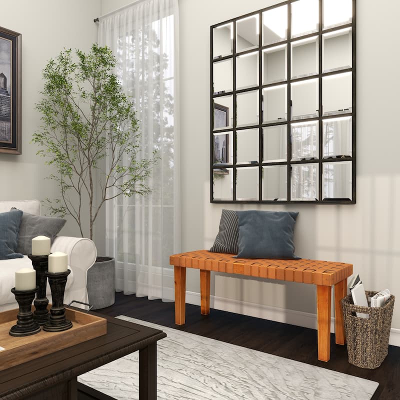 Brown Wood Woven Bench