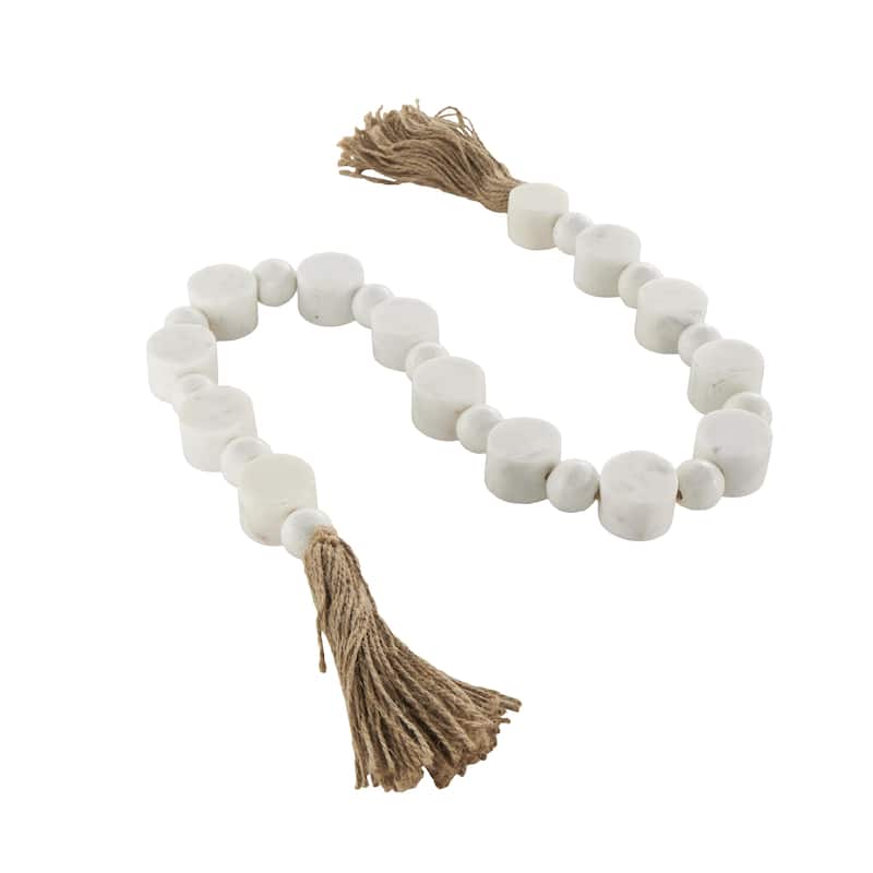 Marble Handmade Round Extra Long Orb Garland with Tassel with Knotted Brown Jute - White - Roche River Decor