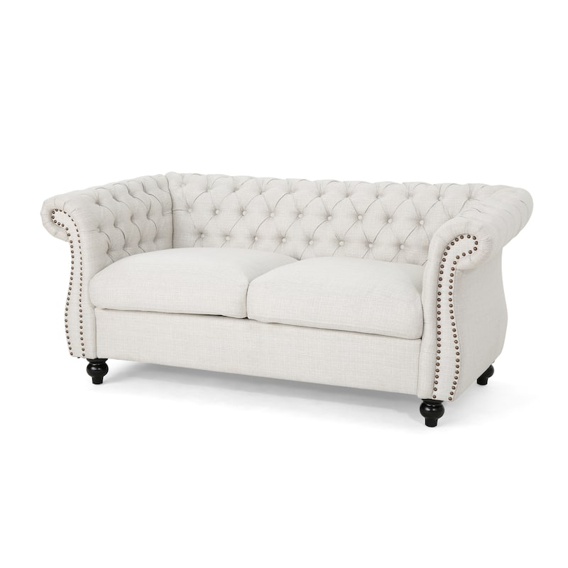 Beige Chesterfield Loveseat Button Tufted Sofa with Nailheads