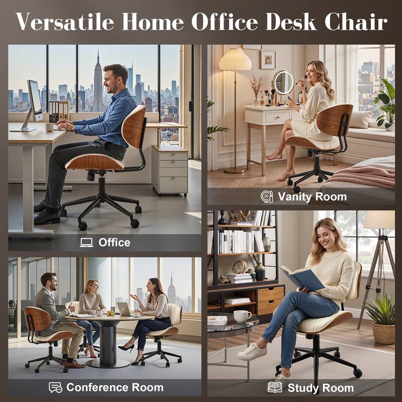 HOOOWOOO Modern Ergonomic Adjustable PU Curved Office Chair