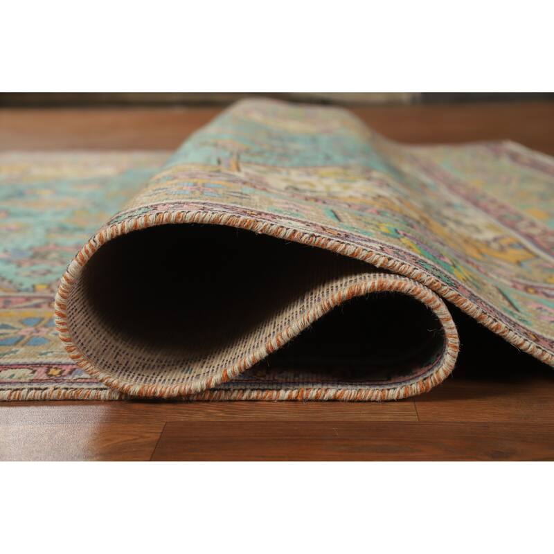 Hand Knotted Oriental 100% Wool Carpet Traditional Floral Navy Blue & Blues Tabriz Area Rug - 9' 6'' X 6' 9''