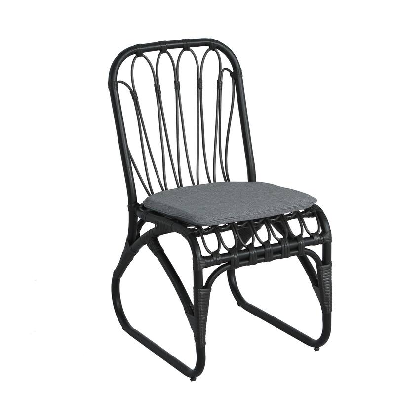 Outdoor Pe Wicker Dining Chairs With Washable Cushion Set Of 2 (Excluding the table)