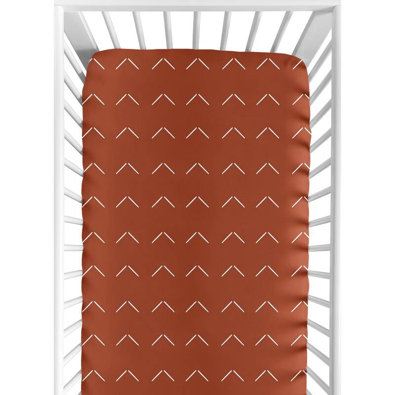 Boho Arrow Boy Girl Fitted Crib Sheet - Burnt Orange Rust Off White Modern Bohemian Farmhouse Southwest Shabby Chic Neutral