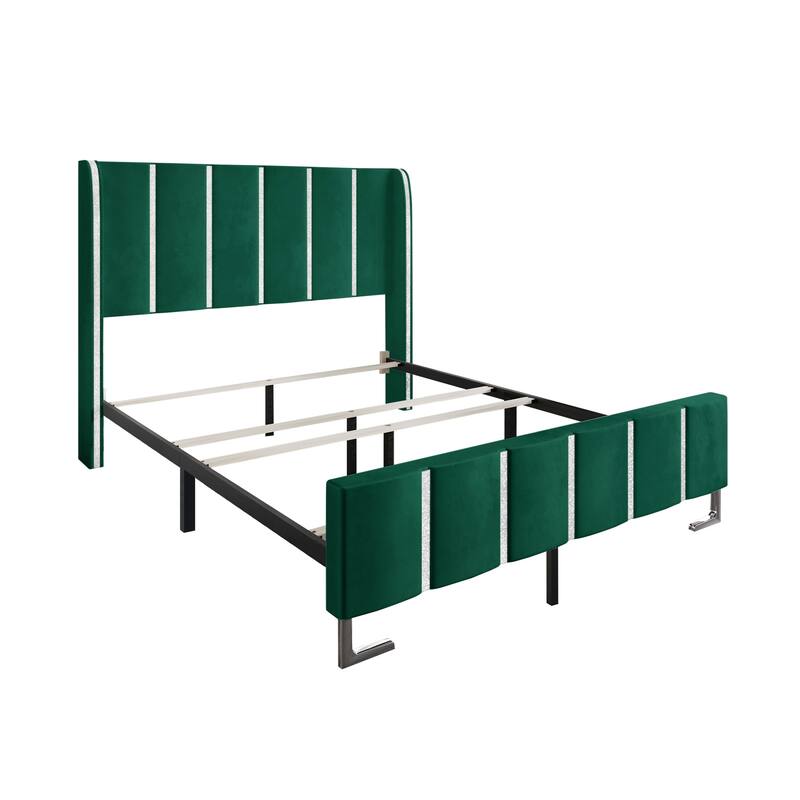 CraftPorch Luxurious Crystal Diamond Strip Velvet Upholstered Bed