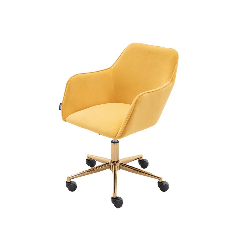 Modern Upholstered Home Office Chair with Adjustable Height & Gold Metal Legs, 360° Swivel