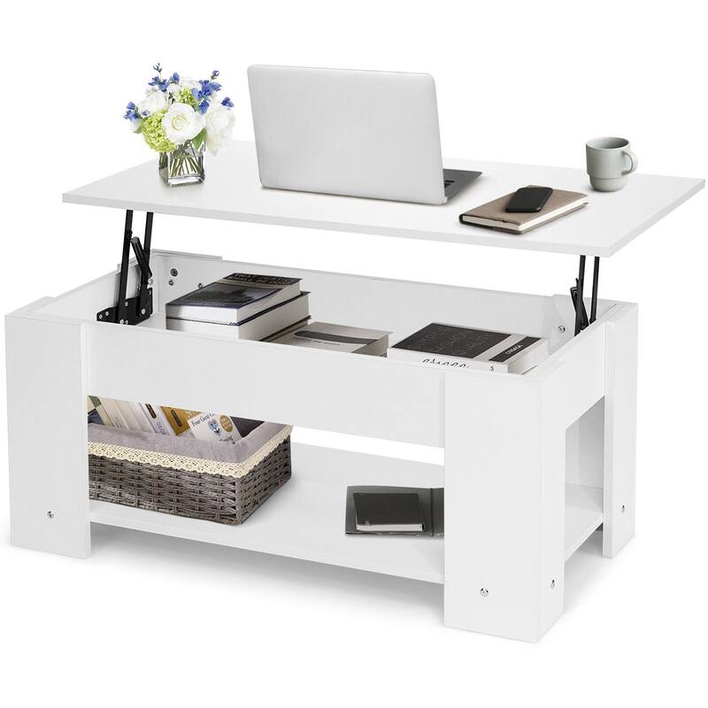 Modern Coffee Table with Lift Top and Large Hidden Storage Space - 38.5" x 20"/29" x 16.5"