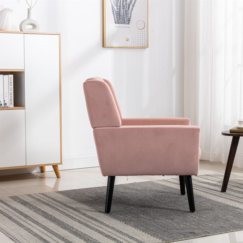 Pink Velvet Modern 29.53" Upholstered Buttons Tufted Accent Chair with Black Solid Wood Legs