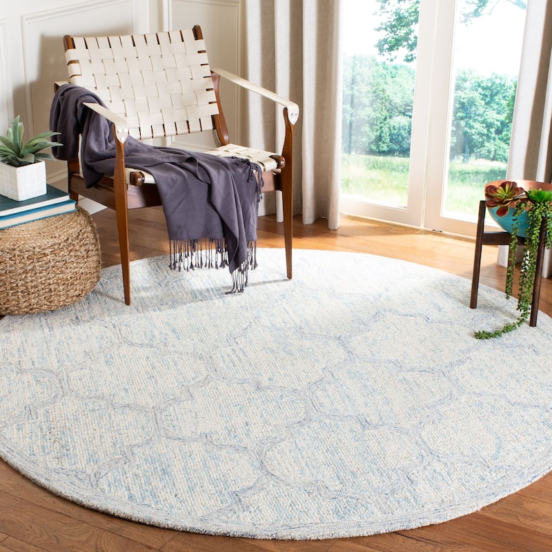 SAFAVIEH Handmade Abstract Henrietta Modern Trellis Wool Area Rug - 6' Round - Ivory/Light Blue - Round