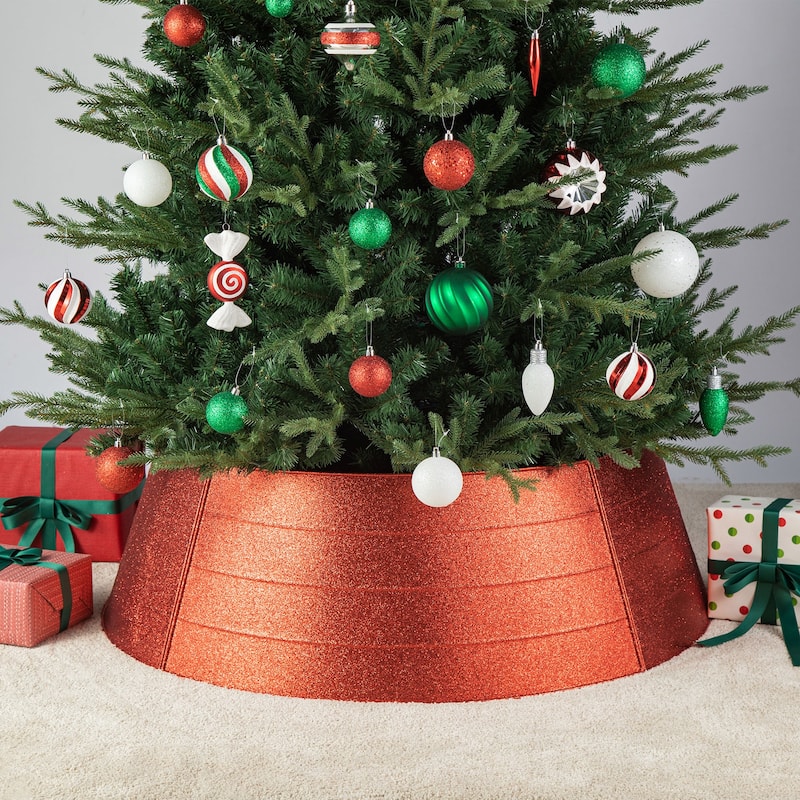 Glitzhome Luxury Metal Gold Shining Glitter Christmas Tree Collars - 40.5" - Red