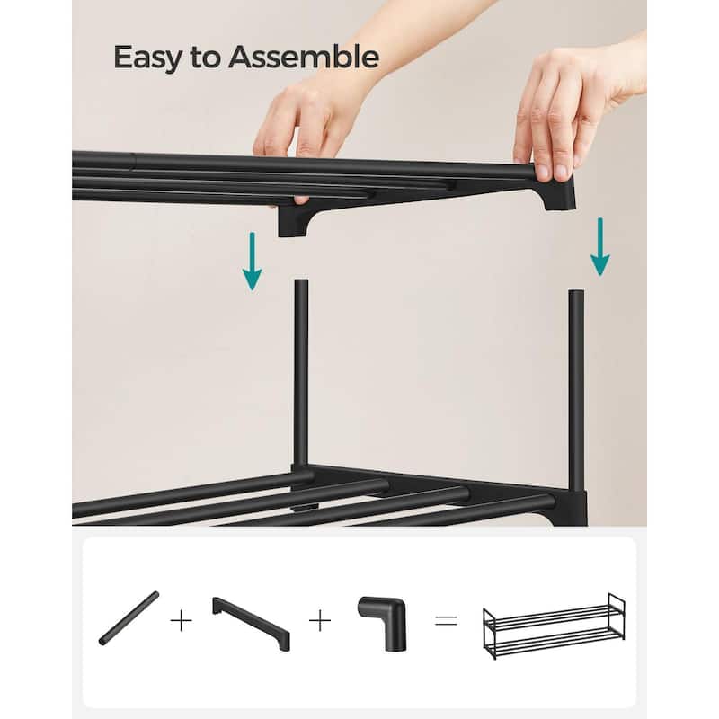Space-Saving 2-Tier Shoe Organizer Rack, Black Metal Shelf for Closet Bedroom or Entryway Use - 11.8"D x 45.7"W x 13.4"H