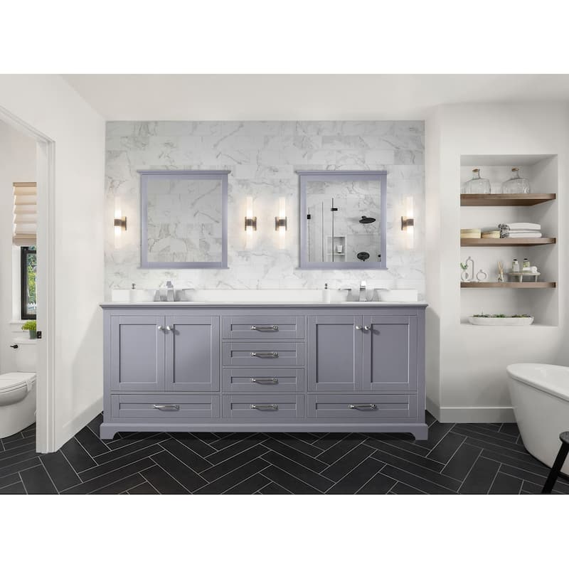 Dukes 80 in. W x 22 in. D Dark Grey Double Bath Vanity, White Quartz Top, and 30 in. Mirrors