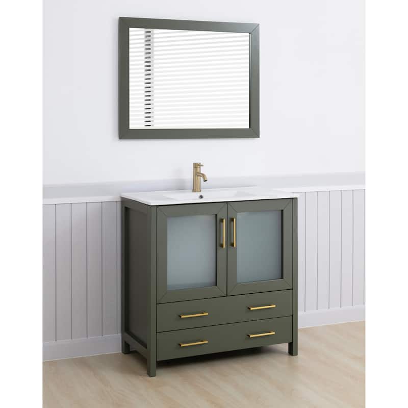 Vanity Art 36-Inch Single Sink Bathroom Vanity Set Dove-Tailed Drawers, 1 Cabinets, 1 Shelf, Soft-Closing Doors with Free Mirror