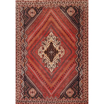 Vegetable Dye Tribal Shiraz Persian Rug Handmade Vintage Wool Carpet - 6'11"x 9'11"