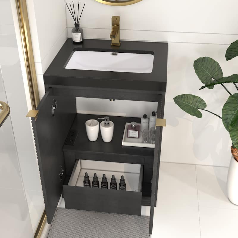 Milano 24" Freestanding Bathroom Vanity with Black Acrylic Sink