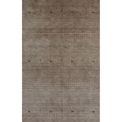 Hand Knotted Oriental 100% Wool Carpet Tribal Animal Pictorial Brown Gabbeh Area Rug - 7' 10'' X 5' 1''