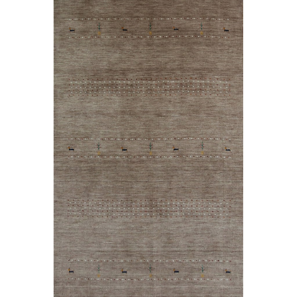 Hand Knotted Oriental 100% Wool Carpet Tribal Animal Pictorial Brown Gabbeh Area Rug - 7' 10'' X 5' 1''