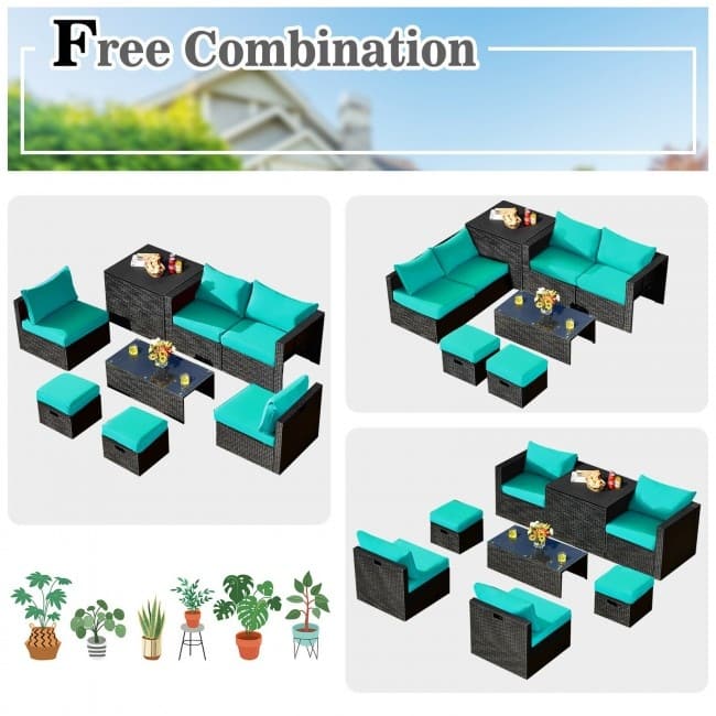 8 Pieces Patio Rattan Storage Table Furniture Set - 25" x 25" x 4" (L x W x D)