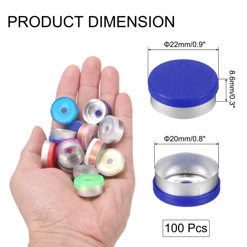 100PCS Burr-Free Flip Off Caps for Glass Vial Bottles - Blue/Silver - 20mm