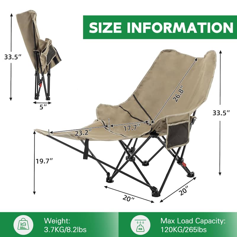 Reclining Camping Chair with Removable Footrest Adjustable Lounge Chair for Adults Beach Chair Backpacking Chair Outdoor Rocker