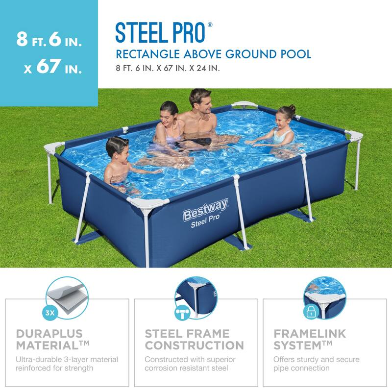 Bestway Steel Pro 8.5'x67"x24" Rectangular Above Ground Outdoor Swimming Pool