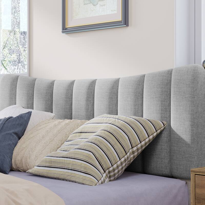 Queen Size Upholstered Platform Bed Frame with Vertical Channel Tufted