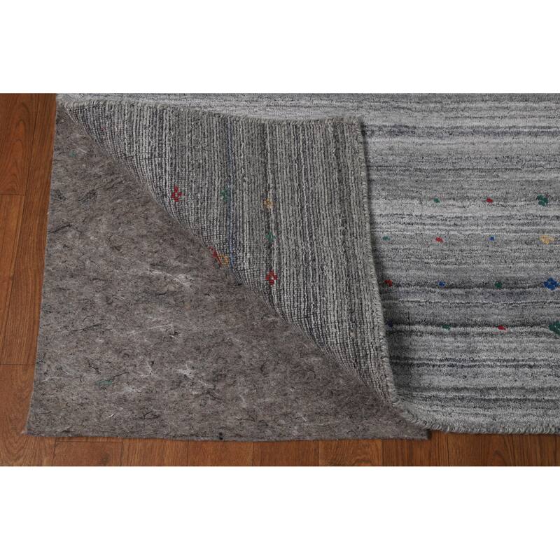 Hand Knotted Oriental 100% Wool Carpet Tribal Stripe Greys & Charcoal Gabbeh Area Rug - 9' 10'' X 8' 1''