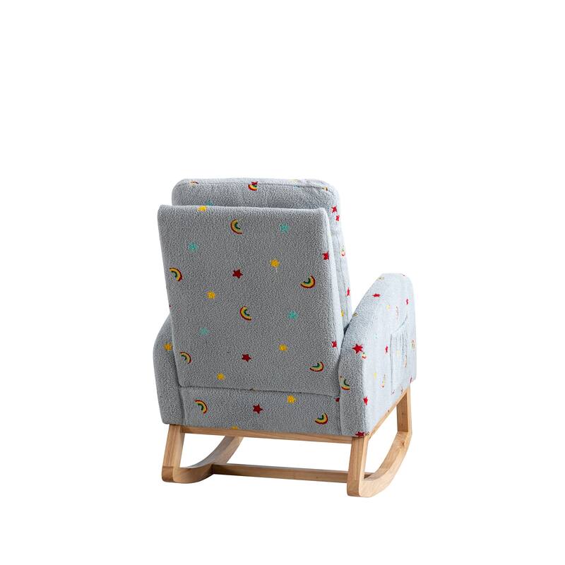26.8'' Wooden Boucle Upholstered High Back Rocking Chair with Side Pocket: Ideal for Nursery, Living Room
