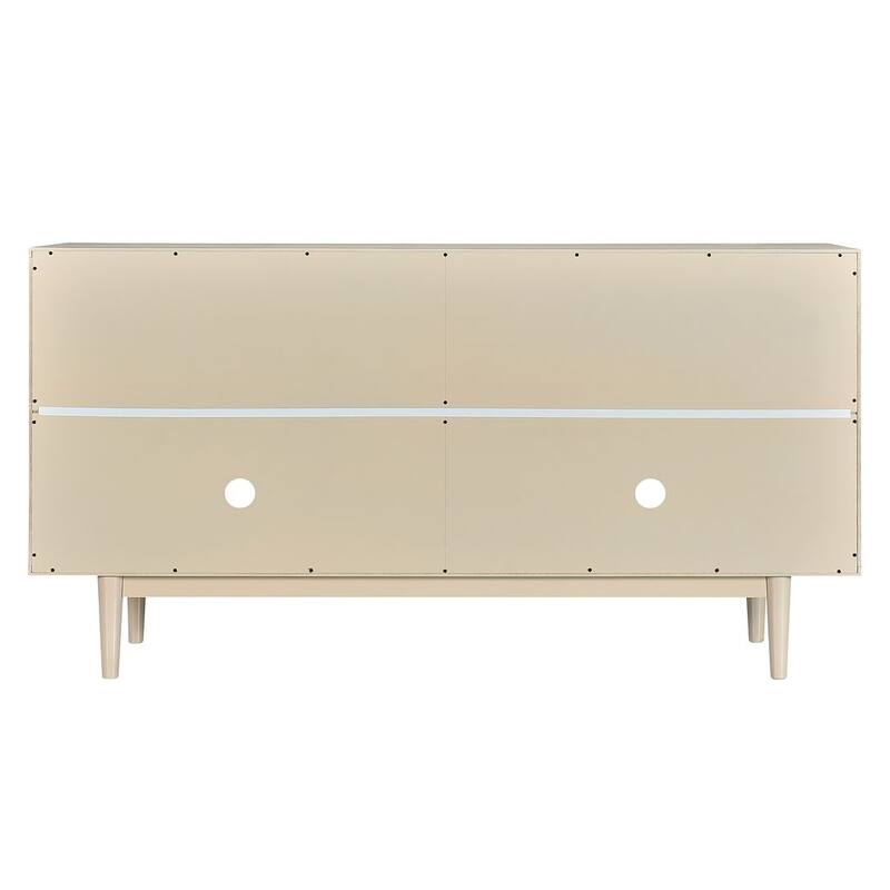 60" Modern 4-Door with Convex Pattern Doors and Silver Handles Buffet/Sideboard