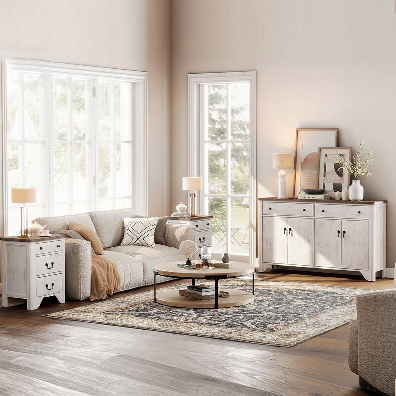 WAMPAT 59" W Large Sideboard Buffet Cabinet,and Nightstands Set of 2 with Charging Station for Living Room,Dining Room
