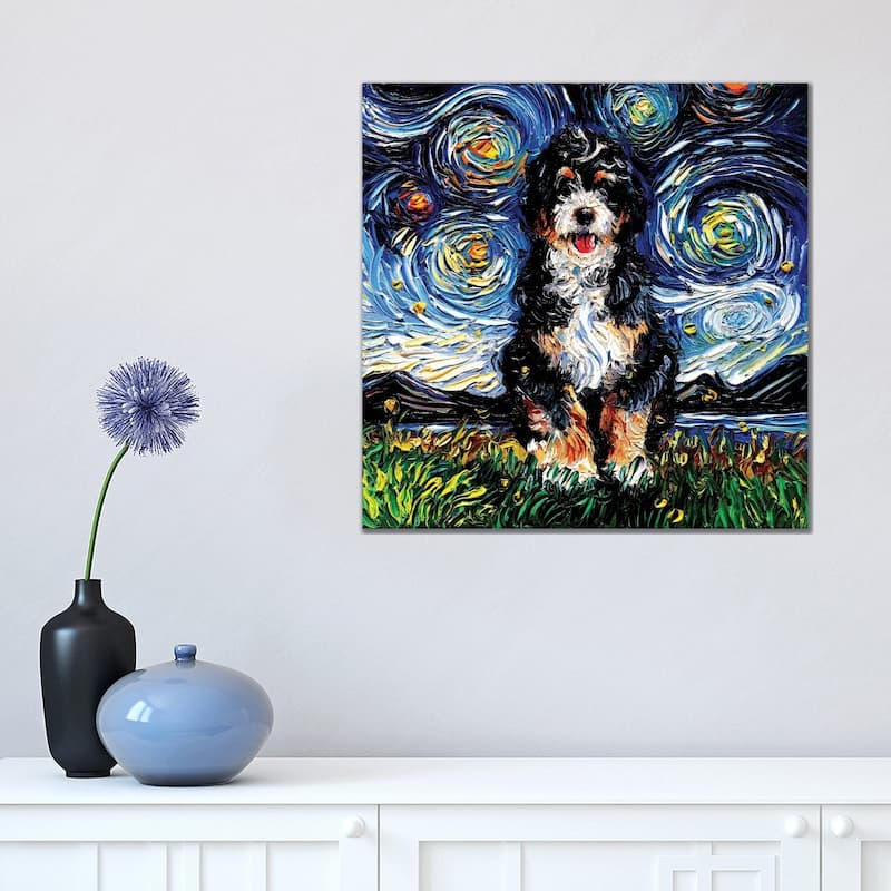 iCanvas "Bernedoodle Night" by Aja Trier Canvas Print - 18x18x1.5