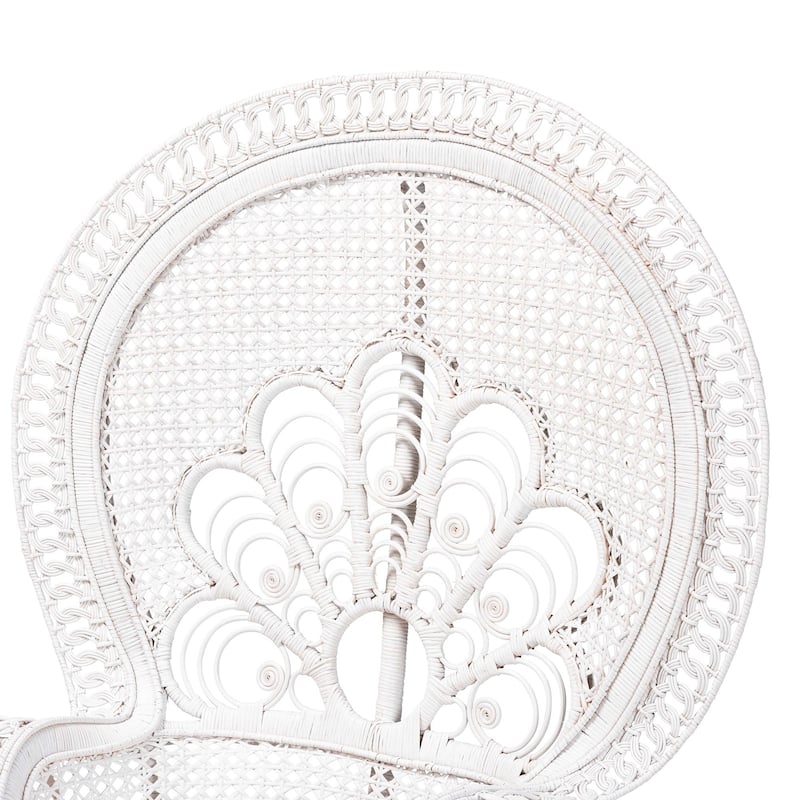 Ediva Modern Bohemian White Natural Rattan Peacock Accent Chair