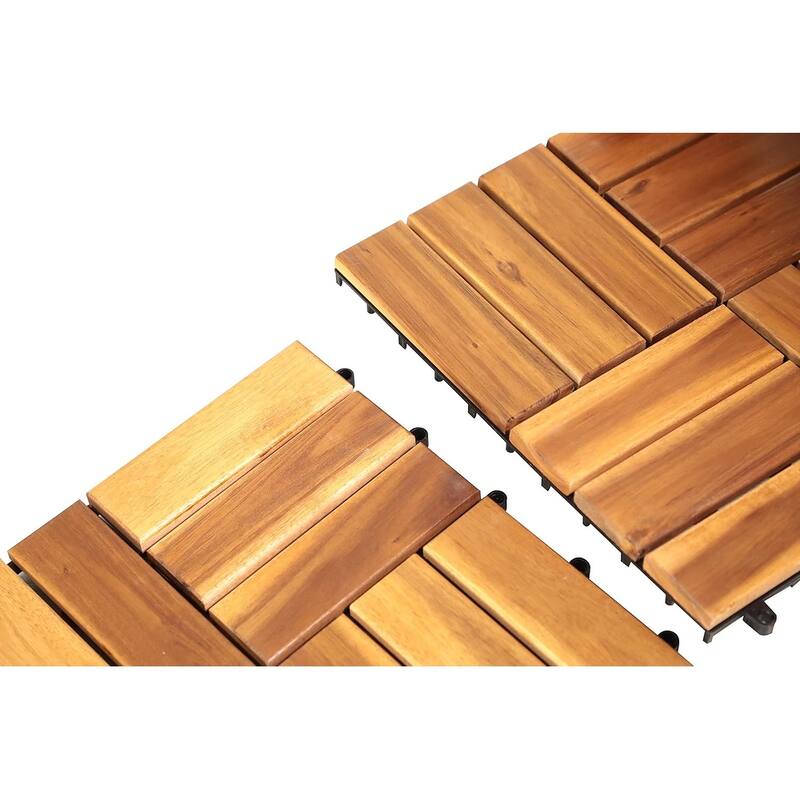 Deck Tiles Interlocking 10 Pack Solid Wood Outdoor Flooring Waterproof 12"X12" for Patio Porch Garden Balcony Poolside - N/A